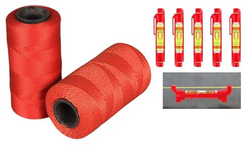 LSGZJZY Professional Nylon String Line Kit, 1000 Feet with 5 Line Level Tools, High Strength #18 Cord for Construction, Gardening, Masonry, Fishing (red)