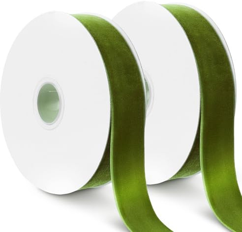 tenn well Samtband Moosgrünes, 25mm x 18m Luxuriöses Samtband Geschenkband | für Geschenkverpackung Brautstrauß Basteln Geburtstag Hochzeit Dekoration