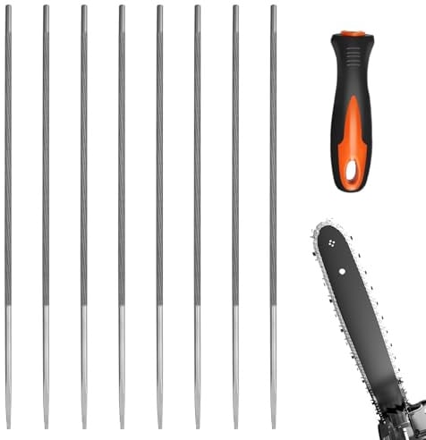8 limas para motosierra, 4 mm, limas redondas para motosierras, lima redonda 3/8 para reparar, afilar cadenas de sierra, con mango de plástico, lima redonda de acero duro