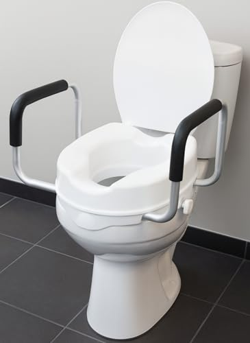 Rehausseur Toilette Adulte 10 cm avec Accoudoirs – Siège WC Clipsable Universel pour Cuvette Ronde ou Allongée – Adaptateur Toilette Séniors, Mobilité Réduite, Post-Opératoire - Entreprise Française