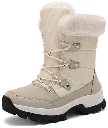 Generisch 2026 -/Winterstiefel: Modische, vielseitige Outdoor-Schuhe, warmes Fleecefutter, verdickte Schlupfschuhe (Beige, 41)