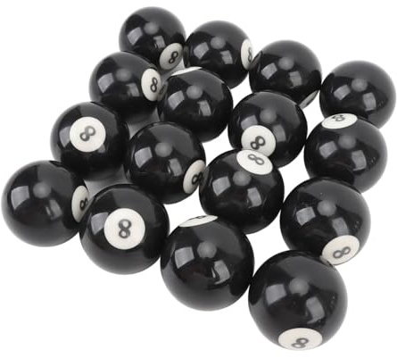 Dilwe Pool Eight Ball Premium-Harz-Billard, Runder 8-Ball-Ersatz für Billardspielzimmer, Schwarz, 16 Stück