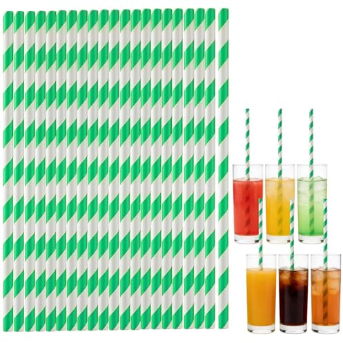 100Pcs Striped Paper Drinking Straws,Paper Straws Green for Drinking,Disposable Straw for Wedding Birthday Party,Cocktails Juice Coffee Cold Drinks and DIY Decoration Restaurant Straw