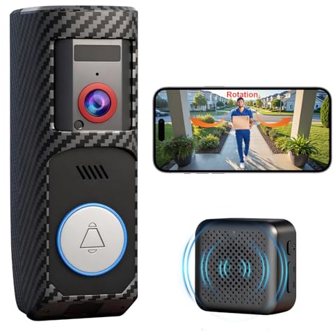 OBEST Interphone vidéo sans fil, caméra intelligente avec fonction d'inclinaison pivotante, fonction Full HD et vision nocturne, détection IA, fonctionnement à piles, caméra de sécurité pour portes