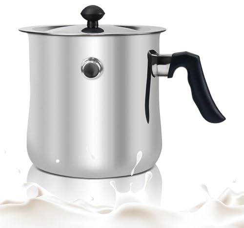 Doppelwandiger Milchtopf Induktion 1,5L, Edelstahl Wasserbad Topf mit Deckel und Pfeifton, Simmertopf für Milch, Soßen, Gas- & Induktionsherde