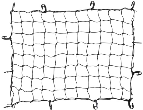 FOYTOKI Filet de Chargement Élastique pour Coffre 120x90 Cm en Caoutchouc Noir Crochets Plastiques, Filet de Rangement Voiture Résistant pour Porte-Bagages de Toit, Remorque et Pick-up,