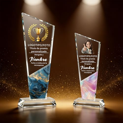 WBW Trofeo de Cristal Personalizado con Logo y Foto Trofeo Personalizado Placa Conmemorativa Personalizada Grabada UV Premio de Cristal para Empresas Deportes y Reconocimiento