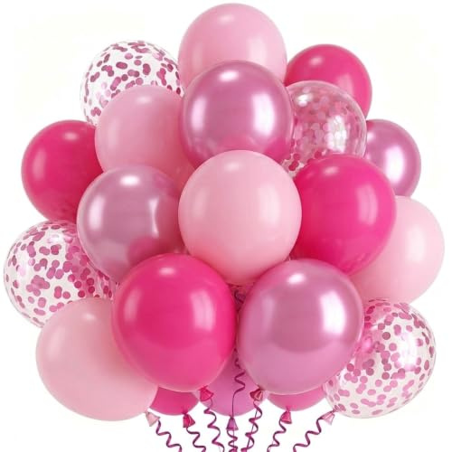 Palloncini Rosa 100 Pezzi, Elio Palloncini Compleanno con Pink Pastello, Rossi, Rosa Metallici e Coriandoli per Decorazioni Compleanno Battesimo Bimba Prima Comunione Laurea Baby Shower, 12 Pollici