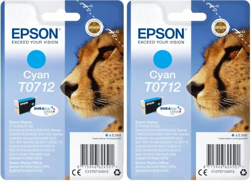 Epson Original T0712 Tinte Gepard, wisch- und wasserfeste (Singlepack) cyan (Packung mit 2)