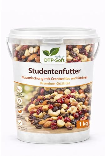 Studentenfutter 1kg im Eimer - Nussmischung mit Cranberries und Rosinen - Nuss Frucht Mix für Büro, Schule, Studium und unterwegs, knusprige Nüsse mit fruchtiger Süße - Vorratspackung für den tägliche