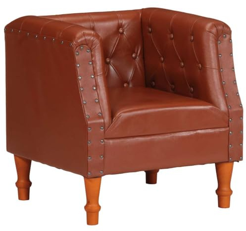 Owoxanthellate Sessel Braun Echtleder - Loungesessel aus Ziegenleder & Massivholz - Vintage Ledersessel Retro Armlehnensessel für Wohnzimmer & Schlafzimmer, 60 x 57 x 64 cm