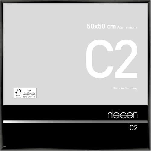 nielsen Bilderrahmen, 50 x 50 cm, Aluminium, Schwarz glanz, Posterrahmen zum Aufhängen im Hoch- & Querformat, Echtglas, C2