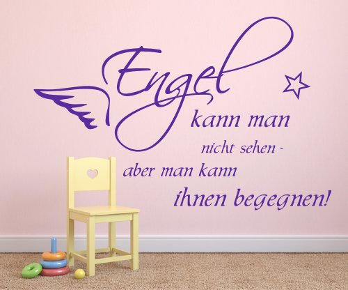 Wandtattoo fürs Schlafzimmer Kinderzimmer 68148-58x38 cm, Zitate ~ Engel kann man nicht sehen, Flügel ~ Wandaufkleber Aufkleber für die Wand, Tapetensticker aus Markenfolie, 32 Farben wählbar