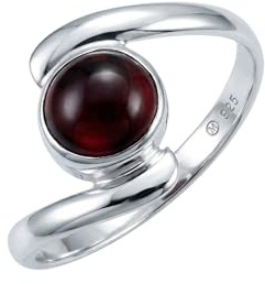 mantraroma Damenring Granat 925 Sterling Silber – Schlichter Edelstein Ring rund Ø 7 mm, moderner Schmuck für Frauen