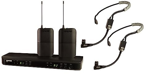 SHURE BLX188/SM35 Microfono wireless UHF - Ottimo per oratori, artisti, presentazioni - Durata batteria 14 ore, raggio 100m | (2) microfoni a cuffia, ricevitore doppio canale inclusi | Banda S8