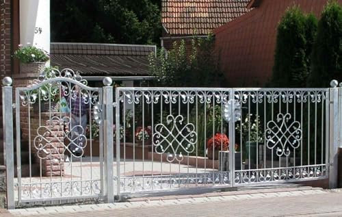 Gartentor Hoftor Tor Metall mit Pforte Tür Schmiedeeisen Monaco-GFT500/100S Verzinkt PREMIUM Einfahrtstor 500 x 100 cm mit Tür/Pforte komplett montagefertig P.-Set 100 500 cm 5m Doppelflügeltor