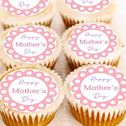 Mothers Day Cupcake Toppers - Vintage Pastels/Dusky Pink/Soft Green/Pastel Purple - Happy Mother's Day/For A Special Mum - Edible Wafer Cake Decorations 40mm Round x 24 (Dusky Pink)