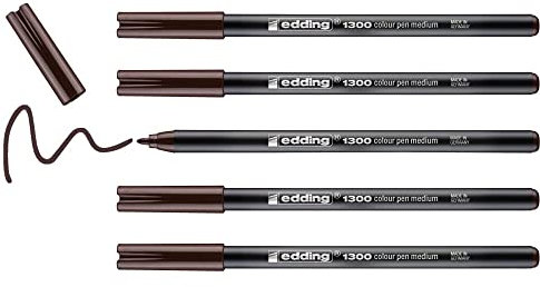 edding 1300 Fasermaler medium - dunkelbraun - 5 Stifte - Rundspitze 2 mm - Filzstift zum Zeichnen und Schreiben - Filzstift für Schule, Mandala, Bullet Journal