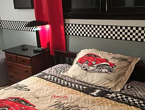 CheckeredWallpaperBorder.com Checkered Flag Cars Nascar Wallpaper Border-6 Inch (Black Edge)