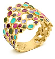 ANILLO DORADO CANDY COLOURS| Diseñado por Joidart | Colección Candy Colours | Anillo ancho en metal dorado con baño de oro de 24 K | Esmalte frío multicolor (12)