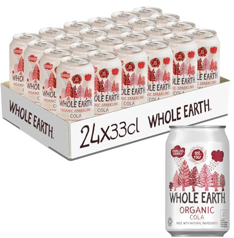 Whole Earth Bibita Frizzante Gassata al Gusto Cola, Ingredienti Naturali e Biologici, Dolcificata solo Succhi di Frutta presenti nella Ricetta senza Zuccheri Aggiunti, 100% Riciclabile, 24x33cl