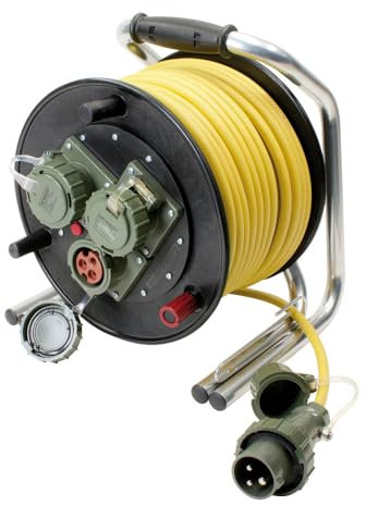Dönges Leitungsroller Feuerwehr 230 V, 16 A, CEE (Kabeltrommel Verlängerungsleitung Starkstrom) Eingang: 1 x Stecker CEE 3-pol IP67/Ausgang: 3 x Kupplung CEE 3-pol IP67/Belastbarkeit: 16 A