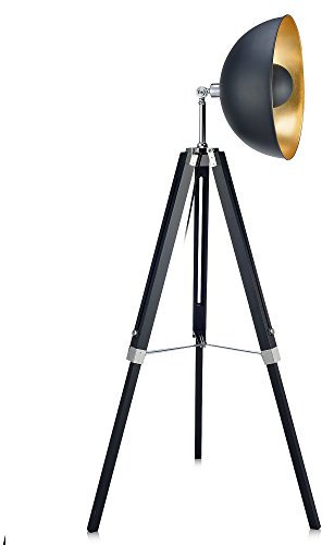 Lampadaire Fascino Métal Rétro Projecteur Lampe De Sol Noir Dorée VN-L00019-EU