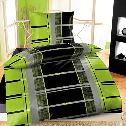 Wasserbetten-Markenshop 4-TLG. Microfaser Bettwäsche Set grün/schwarz 2X 155x220 Bettbezug + 2X 80x80 Kissenbezug, Öko-Tex Standart 100