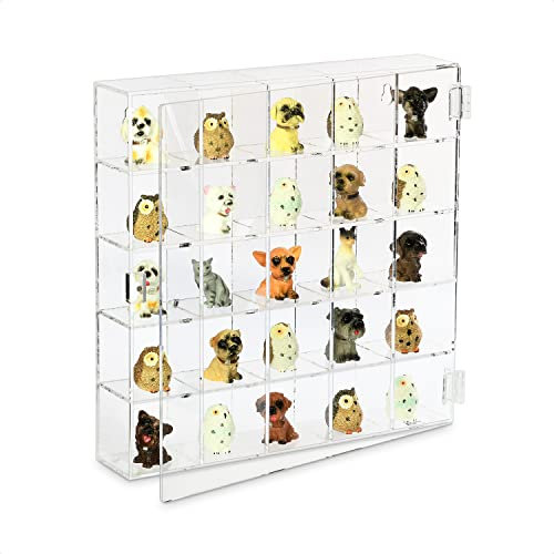 Ikee Design Acrylic Collection Vitrine mit 25 Fächern, mit Magnettür, Wandmontage, Aufbewahrungsregal für kleine Pop-Figuren, Puppen und Edelsteine, Fach: 5,7 x 4,6 x 5,7 cm (B x T x H)