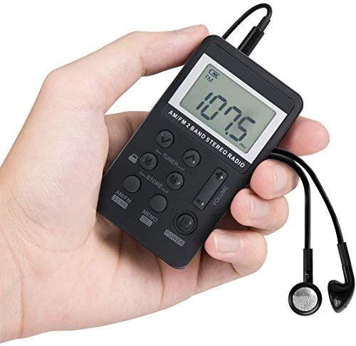Mini radio portatile, ricevitore radio AM FM, walkman, cuffia radio personale