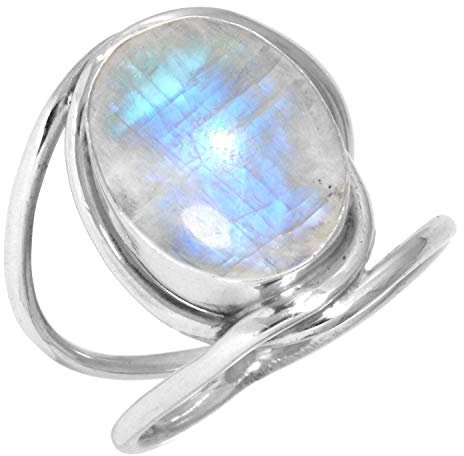 Jeweloporium Weiß Echt Mondstein 925 Silber Ringe für Frauen mit Stein Cocktail Silber Ringe Größe 60(19.1) Valentinstag - Geschenk viktorianisch Schmuck