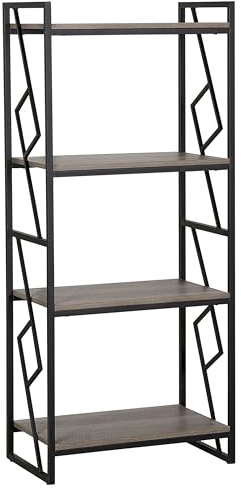 Beliani Hohes Standregal Holzoptik Dunkelbraun Metallgestell schwarz 4 Fächer Forres