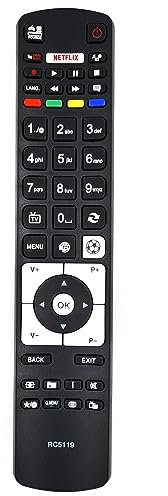 Ersatz Fernbedienung RC5119 for FINLUX | HITACHI | Kendo | Luxor | Polaroid | SALORA | TECHWOOD | Wellington | Smart TV DVD | Netflix & YouTube