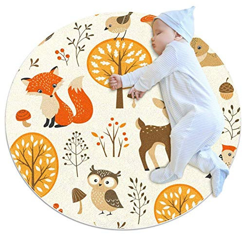 Wetia Cartoon Elch Fuchs Runder Teppich für Kinder, rutschfeste Außenteppiche, weich, mit Einer Wildlederoberfläche als Geschenk für Kinder im Wohnzimmer und im Kinderzimmer 70x70cm