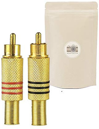 Couple Prise RCA Mâle Plaqué Or à Souder Rouge et Noire Stéréo Fiche Connecteur Soudure - ADAPTOUT Marque FRANÇAISE