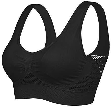 Litthing Women Wide Strap Bras Seamless Everyday Bra Soft Sleep Underwear Daily Netted Racerback Padded Breathable for Yoga Plus Size Black