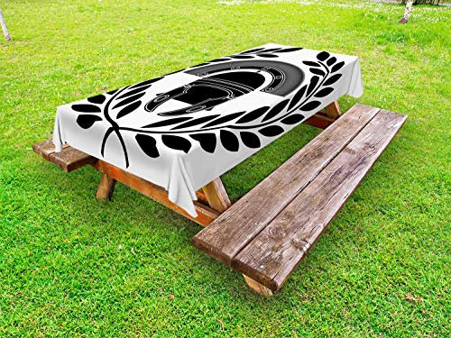 ABAKUHAUS Retro Outdoor-Tischdecke, griechisch, dekorative waschbare Picknick-Tischdecke, 145 x 305 cm, Schwarz und weiß