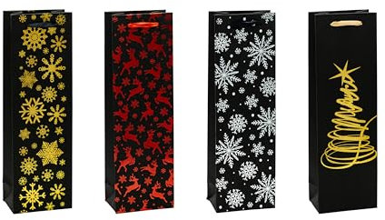 TSI Geschenktüten WEIHNACHTEN Premium für Wein- und Sektflaschen, 12er Packung, Größe: Flasche (HxBxT 38 x 12 x 8 cm), Art.Nr. 88280
