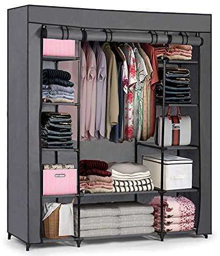 Massido Mobiler Textil Kleiderschrank Stoffschrank Faltschrank Textilschrank Gaderobe XXL (Graphit)