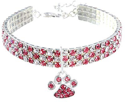 RayMinsino Haustierhalsband mit Diamanten, Verstellbarer Kristalldiamant elastischer Herzklauenanhänger Hochzeitskatze und Hund Kleiner Haustierhalskettenschmuck