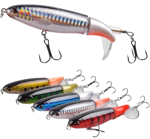 Wobbler Set Kunstköder Angelköder Salzwasser mit 2 Drillinge Angelhaken Swimbait Bleistift Whopper Plopper Topwater-Köder Gummifische für Hecht Barsch Zander Angeln Köder