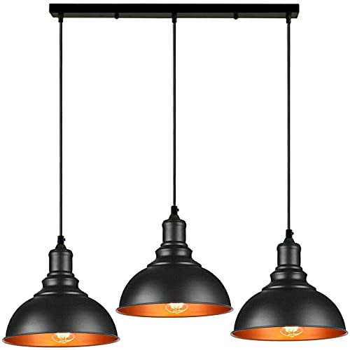 DC VOLTAGE Adjustable 3 Head Ceiling Pendant Light 21W x 19H Black Shade Hanging Metal E27 Base Indoor Light Fitting Suspended Pipe Vintage Light Fitting Geometric Suitable Edison Style Chandelier