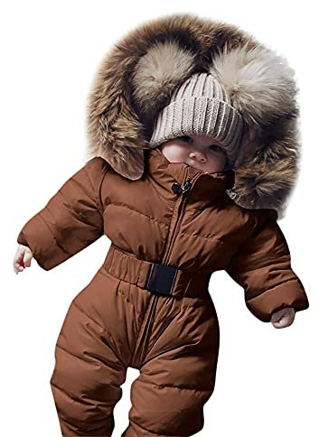 Alueeu Säugling Kleidung Mädchen Neutral Set Schneeanzug Spielanzug Jumpsuit Outfit Baby Jacke Mantel Kapuzenjacke Babyparka Daunenjacke Overall Übergangsjacke Babyoverall Fleece Strampler, Braun