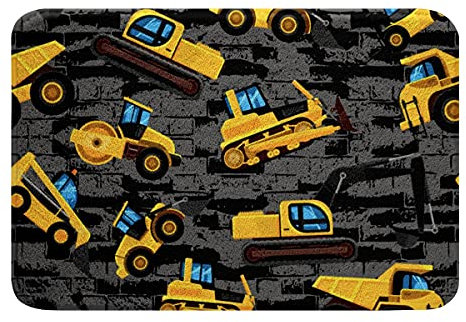 Cartoon Bagger Badeteppiche,Kinder Jungen Mädchen Beton Traktor Badezimmerteppiche,LKW BAU rutschfeste Badematte,Cartoon Fahrzeug Badezimmermatte Maschinenwaschbar,Schlafzimmer Fußmatten,20 x 32