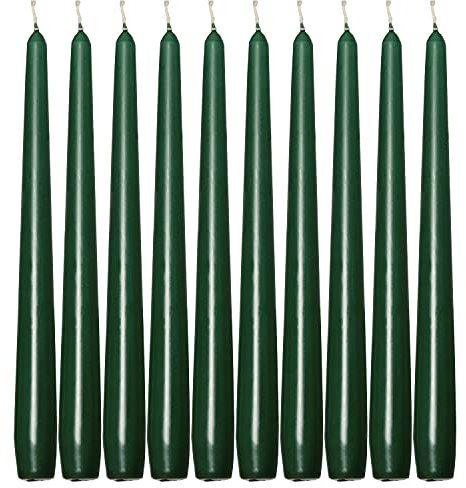 Deli Supplies Dinner Party Christmas Table Decor Bistro Candles Non Drip Tapered 9” 24cm Tall Taper Candle 7 Hour Burn Time Smokeless and Dripless Quality Wax (Green, 10)