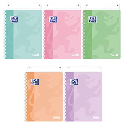 Favorit 400159113 Cahier A4, Pastel, Spiralé, Rayé, Papier 90 g/m², 5 pièces, Couleurs assorties
