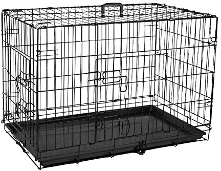 Yesuitme 24inch Dog Crate, Folding 2 Door Crate with Removable Tray, Small 24-inch Dog Cage Black Metal Training Crate Pet Carrier (S-24inch)