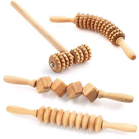 tuuli Accessories Maderotherapie Set Massagegerät Roller Cellulite Lymphdrainage Gerät Holz