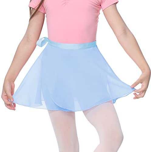 Durio Ballett Wickelrock Mädchen Ballettrock Chiffon Tanz Rock Antistatisch mit Verstellbarer Taillenbindung Blau 110-130 (Tag Size M)