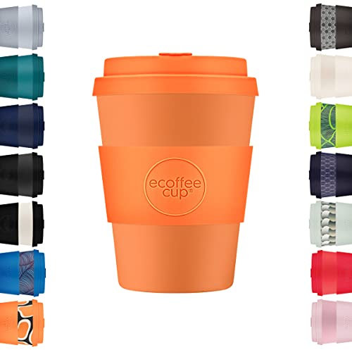 Ecoffee Cup 12oz 350ml Reusable Eco-Friendly 100% Plant Based Coffee Cup with Silicone Lid & Sleeve - Melamine Free & Biodegradable Dishwasher/Microwave Safe Travel Mug, Alhambra